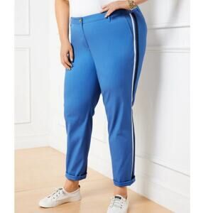 Talbots Size 14p Petite Blue Relaxed Chino Pants w/ Black & White Side Stripes